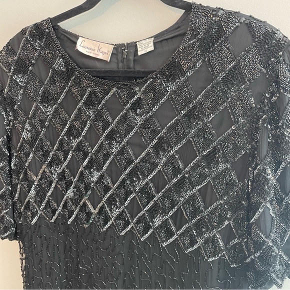 Vintage 80s LAURENCE KAZAR Beaded Silk Dress - Black, Size 1X - Picture 5 of 13
